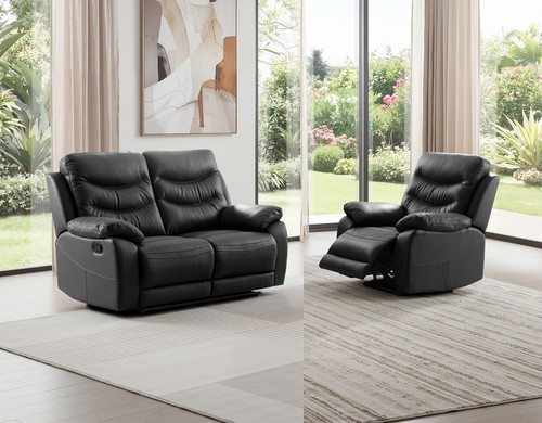 Black italian leather seater - leather,