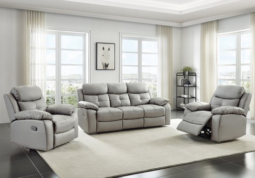 Grey genuine leather seater - leather, 3
