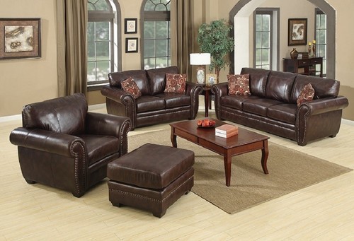 Brown leather seater - brown,