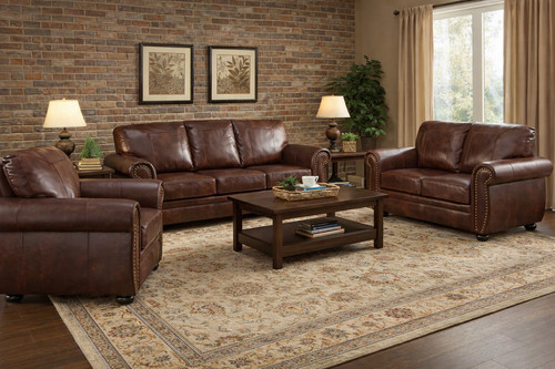 Brown leather seater - leather, 3