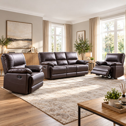 Brown real leather seater - 3,