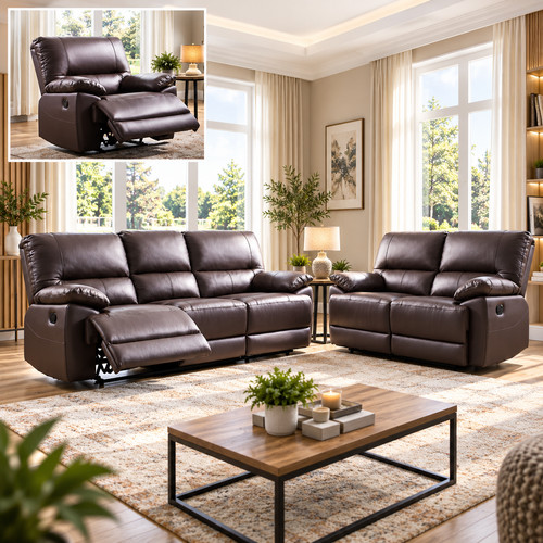 Brown leather seater 2 - leather, +