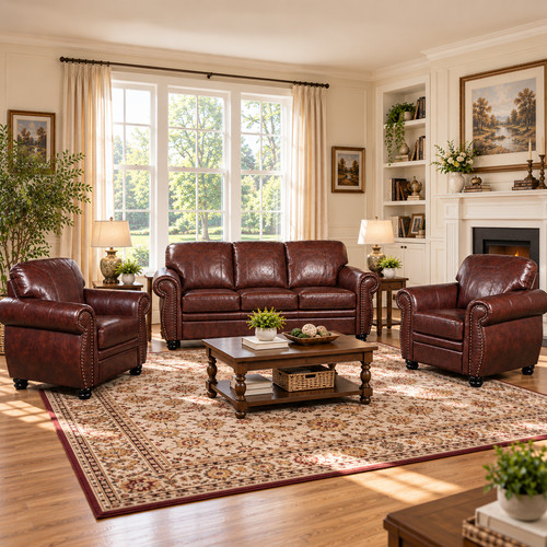 Brown leather traditional - brown,